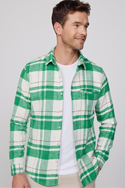 Tudors Slim Fit Uzun Kollu Fleto Tek Cepli Kareli Kışlık Oduncu Erkek Gömlek