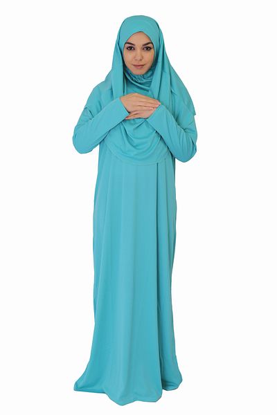 ZEHRANAZ NAMAZ ELBİSESİ Cyan Blue Non-Zipper Prayer Dress