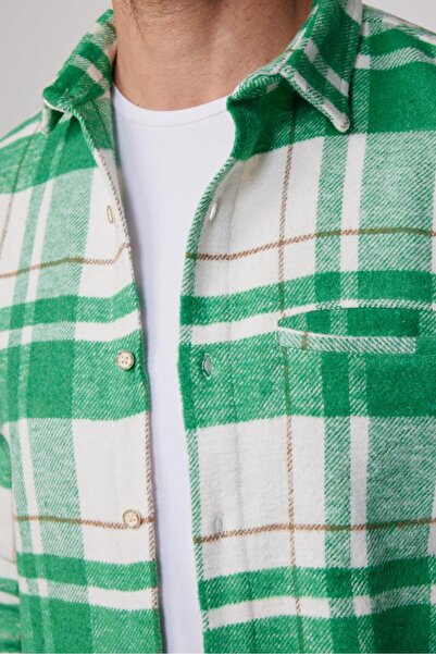 Tudors Slim Fit Uzun Kollu Fleto Tek Cepli Kareli Kışlık Oduncu Erkek Gömlek