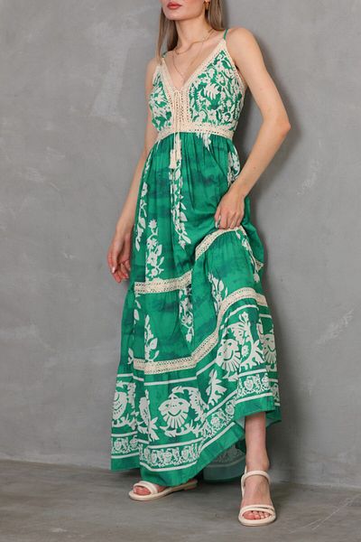 BİKELİFE Damen Sommerkleid mit Blumenmuster, dünnen Trägern und Strickdetails