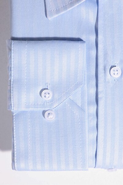 Tudors Büyük Beden Uzun Kollu Kolay Ütü Kravatlık Armürlü Pamuklu Mavi Erkek Gömlek
