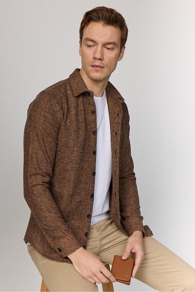 Tudors Winter Lumberjack Slim Fit Men's Shirt - Long Sleeve, Solid Brown