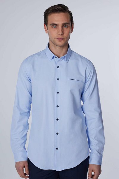 Tudors Slim Fit Μακρυμάνικο Slim Fit Fleto Single Pocket Dobby Cotton Blue ανδρικό πουκάμισο