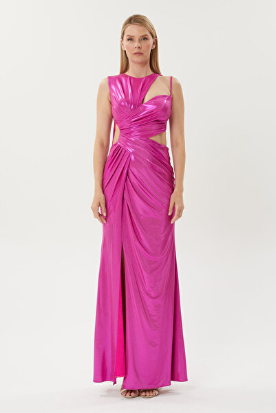 HaHelin Bel Ve Yaka Dekolteli Saten Kumaş Abiye Elbise