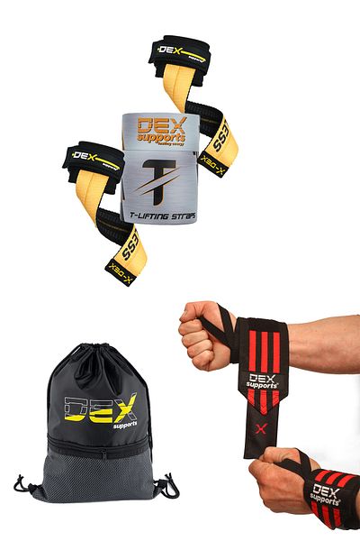 Dex Supports Lasting Energy Fitness Supported Bracelet Wraps + T-Grips + Sackpack - 3 Piece Set