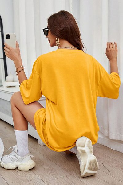 MODAGEN Μπλουζάκι Unisex Yellow Crew Neck New York Printed Oversize T-shirt