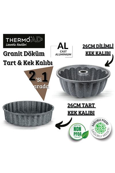 ThermoAD GRAY SET Aluminum Casting 2-Piece Sliced and Tart Cake Mold 26 Cm Tight Sliced Dowry Set Granite