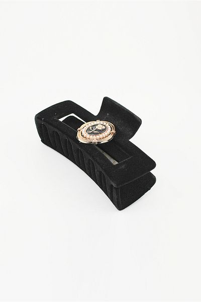 Roberta Lorenz Black Velvet Textured Rose Emblem Latch Buckle/10 cm