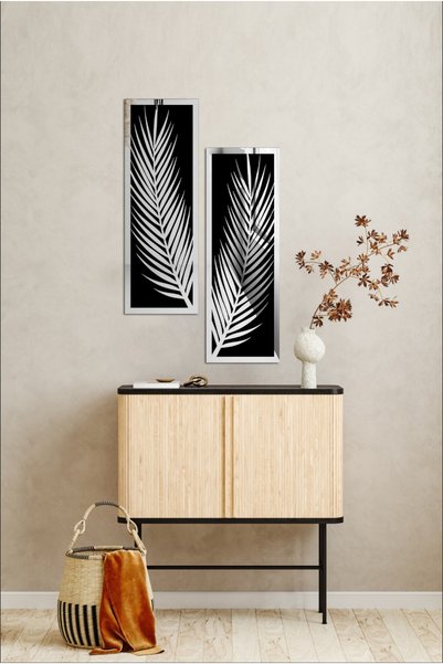 Yoko Home 2 Parçalı Ev, Oturma Odası, Salon, Ofis, Yatak Odası Akrilik Pleksi Aynalı Palmiye Yapraklar 48x19cm