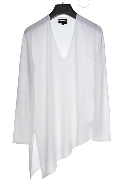 Escada Asymmetric Cut V-Neck Slit Cashmere Sweater