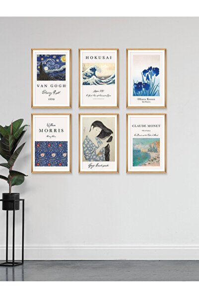 Yoko Home 6 Parça Ahşap Çerçeve Görünümlü Dekoratif Mdf Tablo, Van Gogh, Hoku...