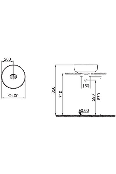 KALE Zero 2.0 40x40 Cm Beyaz Yuvarlak Çanak Lavabo