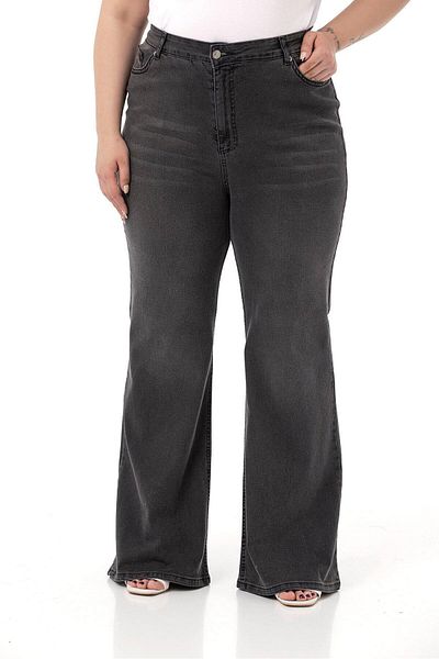 DISENTIS MODEST Large Size High Waist Spanish Leg Anthracite Denim Trousers