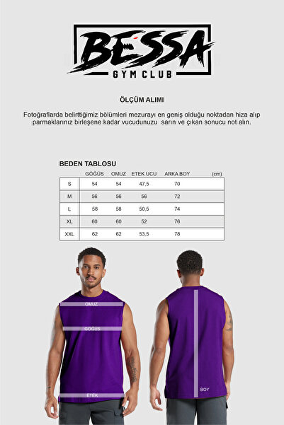 BESSA Men's Muscled Printed Purple Oversize Crew Neck Cotton Sleeveless Athlete