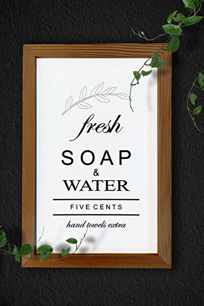 Yoko Home Banyo Fresh Soap And Water Beyaz Zemin Ahşap Çerçeveli Tablo