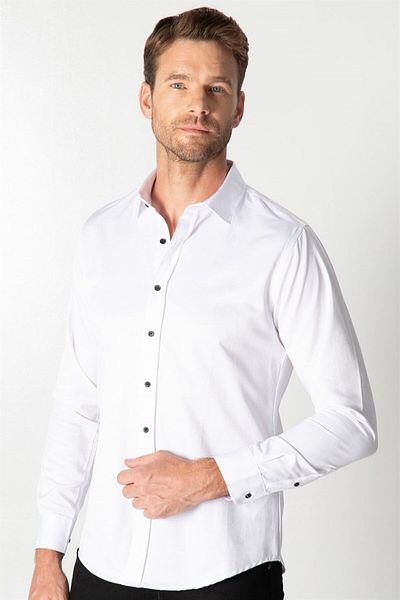 Tudors Obyčejná pánská bílá košile Slim Fit s dlouhým rukávem