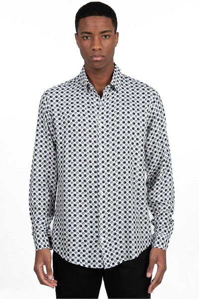 Tudors Slim Fit Μακρυμάνικο Slim Fit με τυπωμένο σχέδιο Viscose Sports ανδρικό πουκάμισο
