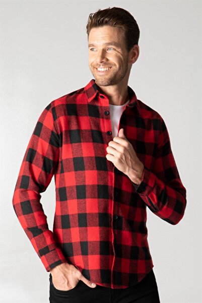 Tudors Сlim Fit довгий рукав зимовий лісоруб картатий чоловічий червоний сорочка
