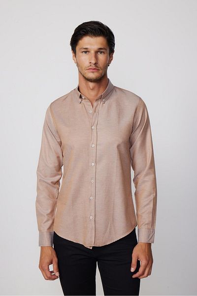 Tudors Slim Fit Langarm Button-Down-Kragen Baumwolle Easy Iron Solid Herrenhemd