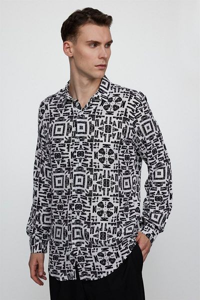 Tudors Slim Fit Μακρυμάνικο Slim Fit με τυπωμένο σχέδιο Viscose Sports ανδρικό πουκάμισο