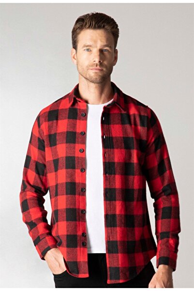 Tudors Сlim Fit довгий рукав зимовий лісоруб картатий чоловічий червоний сорочка