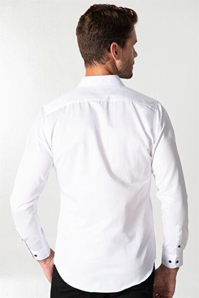 Tudors Slım Fit Uzun Kollu Düz Erkek Beyaz Gömlek