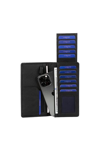 PİGADO La'Graccio Genuine Leather Black Men's Wallet Mobile Phone Holder