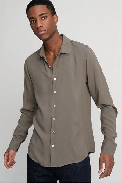Tudors Slim Fit Μακρυμάνικο Slim Fit Flower Viscose Stylish ανδρικό πουκάμισο χακί