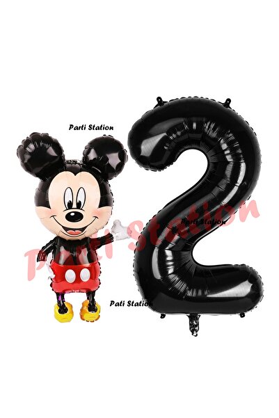 Parti Station Mickey Mouse Balon 2 Yaş Doğum Günü Set Mickey Mouse Konsept Balon ve Siyah Rakam Balon