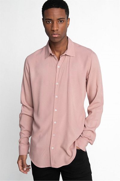 Tudors Slim Fit Μακρυμάνικο Slim Fit Flower Viscose Stylish ανδρικό ροζ πουκάμισο