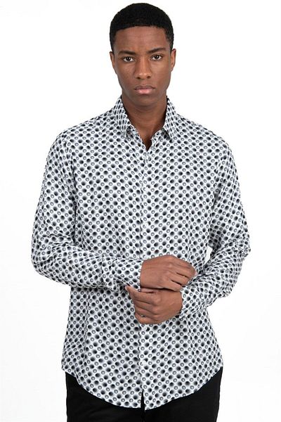 Tudors Slim Fit Μακρυμάνικο Slim Fit με τυπωμένο σχέδιο Viscose Sports ανδρικό πουκάμισο