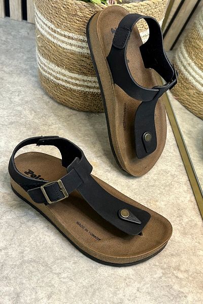 İmerShoes Daily Women's Black Slippers Flip Flops Comfortable Cork Sole Buckle Adjustable Sandals 148 - 34170