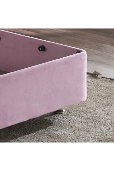 Niron Yatak Pinky Baza Ve Başlık - 100x200 Cm Tek Kişilik Sandıklı Pembe Kumaş Baza Ve Başlığı Silinebilir