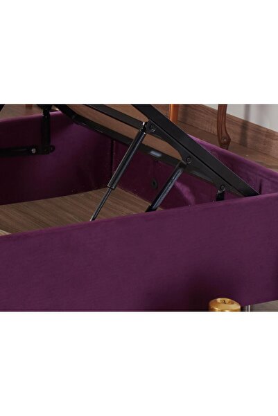 Niron Yatak Purple Baza Ve Başlık Seti Tek Kişilik Sandıklı Mor Kumaş Baza Ve Başlığı, 6 Ayaklı Metal Baza