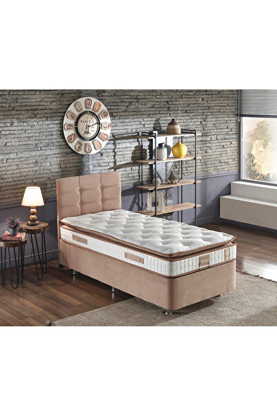 Niron Yatak Niron Queen Tek Kişilik Pedli Yatak Seti - Sütlü Kahve Kumaş Meta...