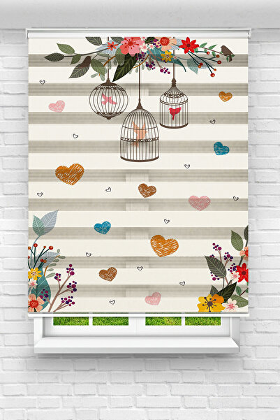 akel collection Sevimli Kafesteki Kuşlar Baskılı Zebra Perde