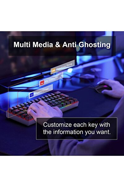 VOOKA Trol Red Switch Mini Rgb Oyun Klavyesi Gaming Mekanik 62 Tuşlu 18 Rgb Led Usb Type-c Kablo