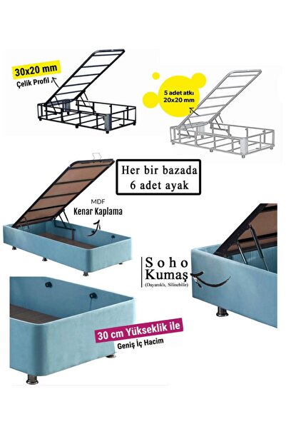 Niron Yatak Cozy Baza Ve Başlık - 120x200 Cm Tek Kişilik Sandıklı Bebek Mavisi Kumaş Baza Ve Başlığı Silinebilir