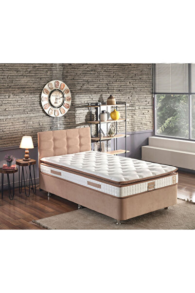 Niron Yatak Queen Bir Buçuk Kişilik Pedli Yatak Baza Başlık Seti Sütlü Kahve ...