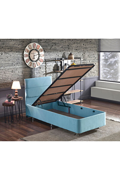 Niron Yatak Cozy Baza Ve Başlık - 120x200 Cm Tek Kişilik Sandıklı Bebek Mavisi Kumaş Baza Ve Başlığı Silinebilir