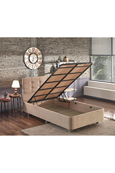 Niron Yatak Niron Polo Baza Ve Başlık Seti -120x200 Cm Tek Kişilik Sütlü Kahve Kumaş Baza Ve Başlığı Soho Kumaş