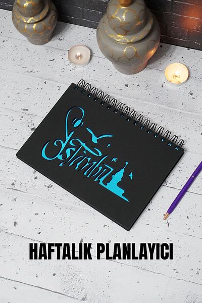 markcat Caiet de planuri din lemn Istanbul - Agenda - Planificator săptămânal (CULOARE LEMN NEGRU) A5