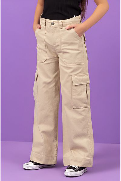 DMB BOYS & GIRLS Çaren Kids- Girl's Cotton Wide Leg Cargo Pocket Trousers
