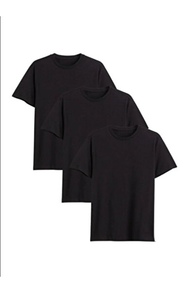Siyah Düz Baskısız Desensiz Oversıze Bol Kesim Tshirt 3'lü Paket