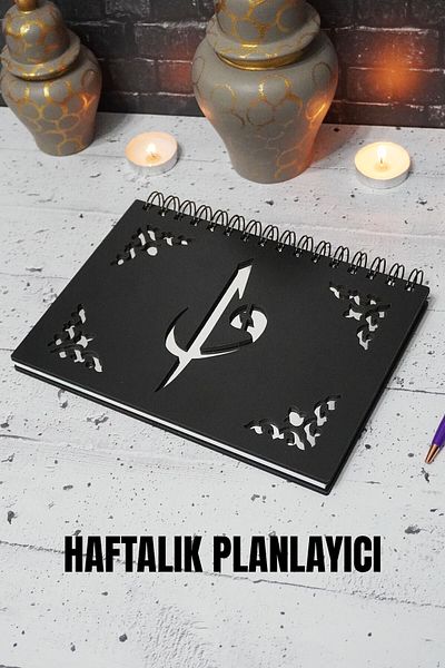 markcat Elif Vav Μαύρο Ξύλινο Σημειωματάριο - Ατελείωτο Πρόγραμμα Συνεδριάσεων - Weekly Planner - A5