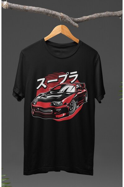Fuddy Moda Unisex crveno-crna Supra Štampano T-shirt, majica sa temom automob...