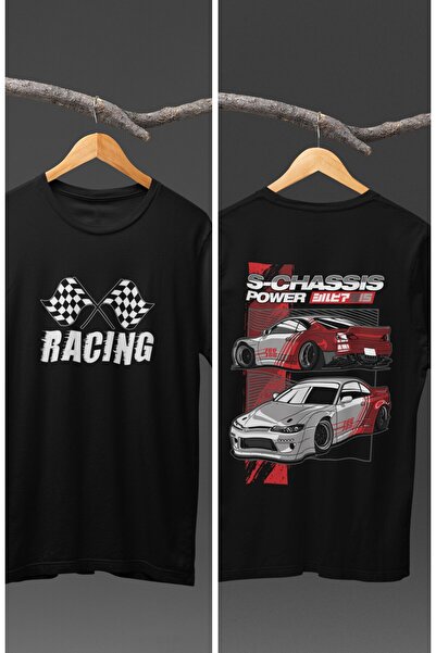 Fuddy Moda Tricou unisex cu imprimeu pe spate de mașini de curse stradale, tr...