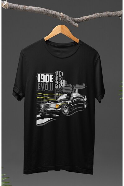 Fuddy Moda تي شيرت مطبوع للجنسين 190e Evo 2، تي شيرت مطبوع بطابع سباق السيارات