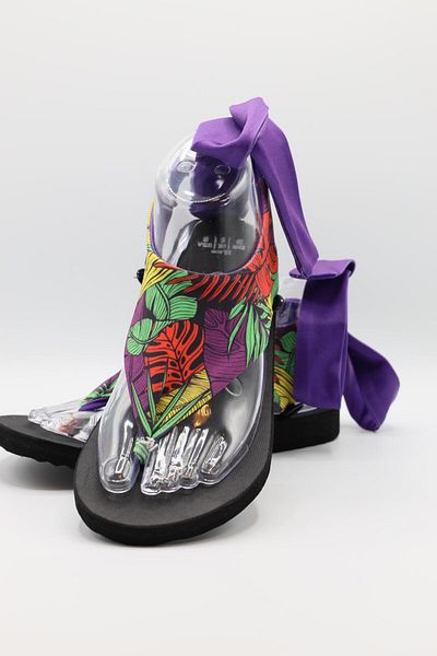 CATCHY WOMEN'S SANDALS WITH CHANGING TOP - BLACK INCETABAN LEAF Pattern LACE-UP