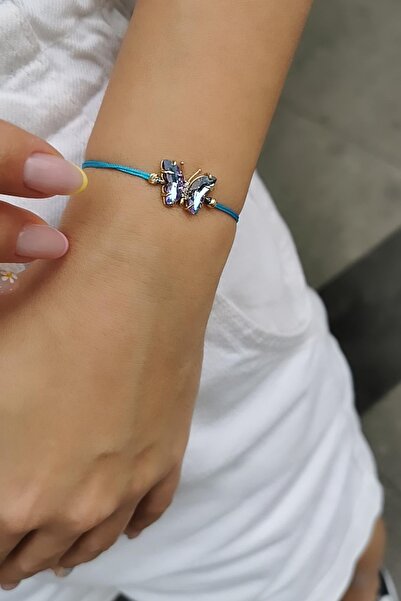 Utku Kuyumculuk 14 AYAR TURKUAZ RENGİ İPLİ MİSTİK RENKLİ TAŞLI KELEBEK TASARIM BİLEKLİK